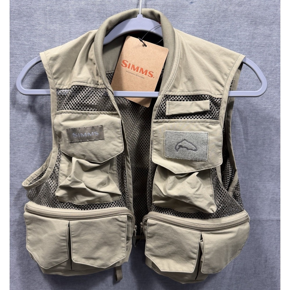 Simms Tributary Fishing Vest Tan Mens Small Water Resistant Mesh  New